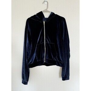 Fabletics Y2K Track Suit Top Navy Blue Velour Velvet Large Zip Up Jacket Shimmer